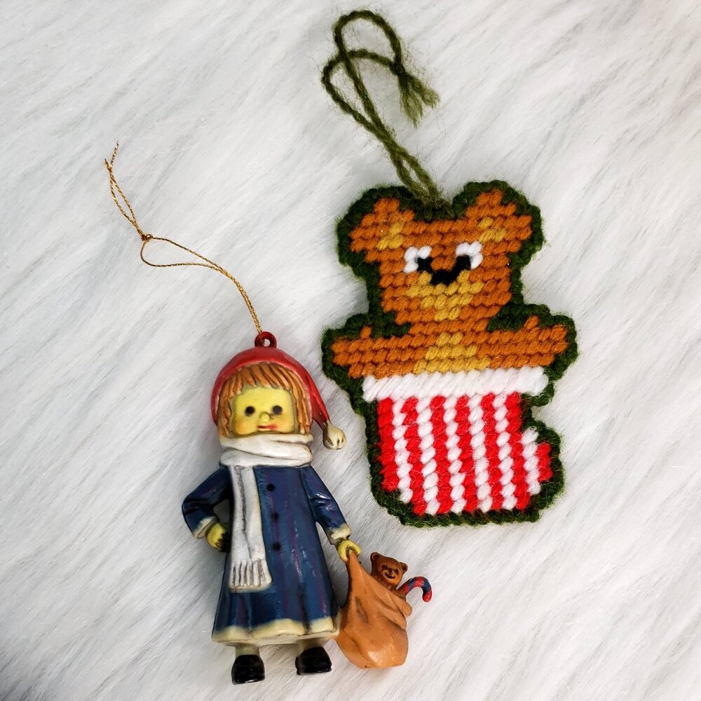70s Kawaii kitschy Retro Teddy Bear  girl Christmas xmas Ornaments